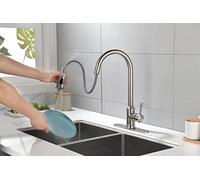 NBYGSC Single Handle High ARC out Kitchen Faucet with Stainless Steel Finish and Pull Down Sprayer