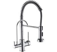 NBYGSC Sink 3-Way Osmosis Shower Pull-out Spring Faucet with levers in Kitchen Mixer Tap for Water Filter Black,A (Color : Gebürstetes Nickel,
