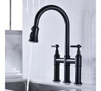NBYGSC Sink Double Handle High ARC Brushed Nickel Faucet, with Pull out Sprayer and Brass Valve, Commercial RV Stainless Steel Kitchen Faucets