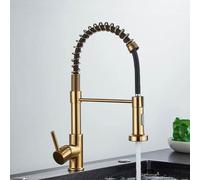 NBYGSC Sleek Brushed Gold Kitchen Faucet with Spring Pull Down for Kitchens - Single Handle and Deck Mount