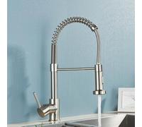 NBYGSC Sleek Brushed Gold Kitchen Faucet with Spring Pull Down for Kitchens - Single Handle and Deck Mount