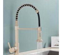 NBYGSC Sleek Brushed Gold Kitchen Faucet with Spring Pull Down for Kitchens - Single Handle and Deck Mount