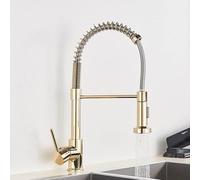 NBYGSC Sleek Brushed Gold Kitchen Faucet with Spring Pull Down for Kitchens - Single Handle and Deck Mount