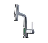 NBYGSC Smart LED Sink Faucet Pull out 3 Mode Spout All Brass Single Handle Hybrid Temperature Display Stylish Silver Finish Kitchen Accessory