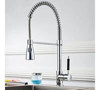NBYGSC Spring Commercial Solid Brass Kitchen Sink Faucet, with Pull Down Sprayer Brushed Nickel, Offers Efficient Cleaning for RV, Laundry, Bar