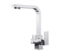 NBYGSC Square 3-Way Purified Sink Faucet, Deck-Mounted Two-Handle Chrome Drinking Water Mixer Kitchen Tap Shower Head
