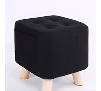 NBYGSC Square Foot Stool Ottoman Upholstered in Linen Fabric Small Rest Stool for Living Room or Bedroom Black Footstool with Shoe Change Compartment 28x28x31cm