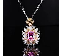 NBYGSC Square Yellow&Pink Gemstones Necklace with Chain For Women Anniversary Jewelry