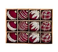 NBYGSC Velvet Balls in Red and Green - Shatterproof Christmas Baubles, 12cm Large Christmas Tree Ornaments, 12 Pieces