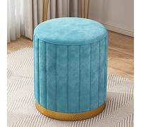 NBYGSC Velvet Round Ottoman Footrest Stool for Living Room and Bedroom Small Blue Upholstered Footstool