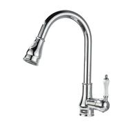 NBYGSC Vintage Kitchen Sink Faucet with Pull out Spray Swivel Spout Chrome Finish Brass & Ceramic Components for Easy Cleaning
