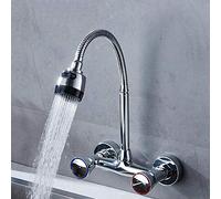 NBYGSC Wall Mount Copper, Chrome-Plated, Wall-Mounted in-Wall Installat, Hot and Cold Water, Faucet, Kitchen, Double Open, Sink, Balcony Laundry Pool,-C Chrome Plating
