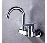 NBYGSC Wall Mount Copper, Chrome-Plated, Wall-Mounted in-Wall Installation, Hot and Cold Water, Faucet, Kitchen, Double Open, Sink, Balcony Laundry Pool,-F Chrome Plating