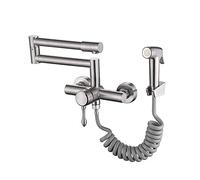 NBYGSC Wall Mount Faucet,Brushed,Foldable in-Wall Double-Hole Hot and Cold Sprayer,Kitchen Faucets with Swivel Spout,Single Handle Kitchen Sink Faucet