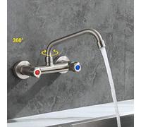 NBYGSC Wall Mount Kitchen faucets, 304 Stainless Steel Brushed, Balcony Sink Laundry Pool, Double-Hole, in-Wall,Hot Water Faucet-Seven-Character Tube