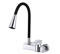 NBYGSC Wall Mount Tap Brass ° Rotation Hot and Cold Water Multi-Function Double Hole Single Handle Faucets for Kitchen Sinks-A