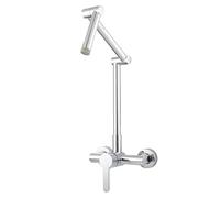 NBYGSC Wall Mounted 360° Rotation Sink Taps Mixer with Pull out Spray Folding Kitchen Faucet Chrome Single Mode Shower Head