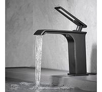 NBYGSC Waterfall for taps Hot and Cold Water, Brass, Lever Single Hole Bathroom Basin Sink Mixer Tap, Black