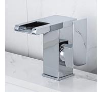 NBYGSC Waterfall led, Brass Hot and Cold Basin Mixer 3 Colors Changing Sink Faucet, Handle Single Hole Bathroom Tap Faucet,Chrome,Short