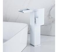 NBYGSC Waterfall with led Light, 3-Color Changing Lavatory Vanity Faucet, taps for Bathroom Basin Brass, Single Handle 1 Hole Hot and Cold Water Mixer High, White