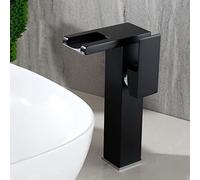 NBYGSC Waterfall with led Light, Brass Bathroom Tap, 3-Color Changing Lavatory Faucet, Handle Single Hole Cold and Hot Water Mixer Vanity Sink Tap,Black,High