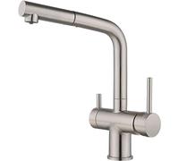 NBYGSC Way Kitchen Tap with Pull out Spray Dual Lever Mixer Faucet 360° Swivel Spout Water Filter Drinking Brushed Stainless Steel Ideal for Kitchens