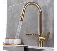 NBYGSC with Pull Down Sprayer,2 Types of Outlet Modes,Single Handle One Hole Faucet,360° Rotatable Sink Faucet,Hot Cold Water Kitchen Mixer Tap,Brushed Gold