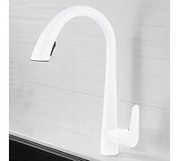 NBYGSC with Sprayer,Single Hole Hot and Cold Water Swivel Down Spouts Pull out Kitchen Faucet,360° Rotatable Sink Faucet,White