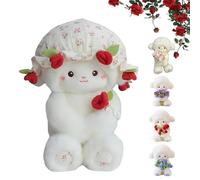Nbzsmlkn Ramo De Oveja Bebé, Peluche De Cordero con Ramo De Rosas Y Capucha De Flores Desmontable para Decoración del Hogar Y Regalos De Cumpleaños. (Rojo - 40 cm)