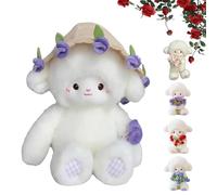 Nbzsmlkn Ramo De Oveja Bebé, Peluche De Cordero con Ramo De Rosas Y Capucha De Flores Desmontable para Decoración del Hogar Y Regalos De Cumpleaños. (Morado - 40 cm)