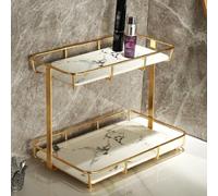 NC Estante Organizador de Maquillaje, Estante de Acero Inoxidable con Bandeja de cerámica, mármol Blanco, para tocador, encimera, baño y más, Dorado (21324) (142825.5)