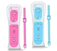 NC Paquete de 2 mandos Wii, repuesto para mando a distancia Wii, compatible con Nintendo Wii/Wii U, con funda de silicona y correa de muñeca (azul + rosa)
