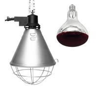 NCC-Licht BR125 - Lámpara de cría de calor, luz roja infrarroja, 150 W, color rojo, para animales, gallinas, cerditos, cesta protectora de 2,5 m, cable y conector