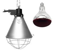 NCC-Licht BR125 - Lámpara de cría de calor, luz roja infrarroja, 150 W, para animales, gallinas, cerditos, cesta protectora + interruptor de ahorro de 5 m de cable y enchufe