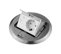 NCC-Licht Enchufe empotrable de acero inoxidable, retráctil, toma de red redonda, 2 enchufes RJ45 y Schuko, color plateado