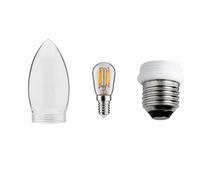 NCC-Licht Juego de portalámparas E27 con bombilla LED de 2 W, E14, luz blanca cálida y cristal decorativo, forma de vela, transparente