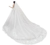NCDIMS Newdeve - Velos de novia catedral de 2 niveles de largo con lentejuelas largas y borde de encaje con peine, Blanco, 5 Meter