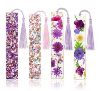 NCEJNY Set de 4 Marcapáginas de Flores y Lentejuelas con Borlas, Punto de Libro Original para Lectores, Profesores y Estudiantes, Accesorios de Lectura, Marcapaginas para Libros (Rosa + Morado)