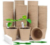 NCKIHRKK 100 Piezas 8cm Macetas de Semilleros Biodegradables para Germinacion Plántulas y Trasplantes, Macetas Pequeñas con 100 Etiquetas y 1 Herramienta