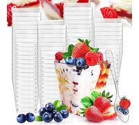 NCKIHRKK 60 Piezas Vasitos Plastico para Postres, 5OZ/160ML Cuencos Aperitivos con Cucharas Plástico, Mini Tazas Vopas Cuencos de Postre Reutilizables de Plástico para Pudín Mousse Helado Cumpleaños