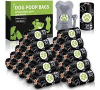 NCKIHRKK 600 Bolsas para Excrementos de Perro, 24 Rollos Bolsas Caca Perro con Dispensador - 22 x 30 cm, Elaborado con Almidón de Maíz Ecológico, 100% Prueba de Fugas Bolsitas Caca Perro, Negro