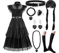 NCKIHRKK 8pzs. Kit de Disfraz Halloween para Niña, Halloween Disfraz Vestido con Peluca y Accesorios de Joyería, Vestido Costume Niña 5-6 Años para Cumpleaños Halloween Carnaval Cosplay Fiesta, 120