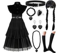 NCKIHRKK 8pzs. Kit de Disfraz Halloween para Niña, Halloween Disfraz Vestido con Peluca y Accesorios de Joyería, Vestido Costume Niña 4-5 Años para Cumpleaños halloween Carnaval Fiesta Cosplay, 110