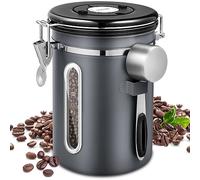 NCKIHRKK Bote para Café,1.8L Tarro de café hermético,contenedor de café de Acero Inoxidable,Caja de Almacenamiento de Alimentos,con Válvula de CO2 y cuchara,para cafe grano o cafe molido,Gris
