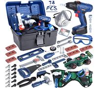 NCKIHRKK Herramientas Juguete con Taladro Eléctrico Juguete, caja herramientas juguetes, juegos educativos, Juego de construcción de Herramientas de Juguete, Para niños a partir de 3 años (73 Piezas)