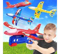 NCKIHRKK Juguetes Niños 4 Años, 3 Piezas Avion Juguete con Pistola de Tiro, Avión Volador Planeador Espuma Cuerpo Iluminado, Aviones de Poliespan Juguete Volador Regalos Niños 3 4 5 6 7 8 9 Años