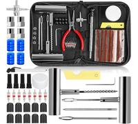 NCKIHRKK Kit Antipinchazos Coche, 82 Piezas Kit Reparación de Neumáticos, con 20 Mecha Pinchazos, 1 Manómetro Presión, Kit Repara Pinchazos Coche per Coche Moto Tractores Camiones MTB