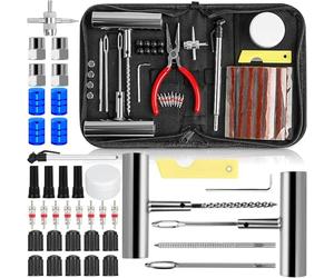NCKIHRKK Kit Antipinchazos Coche, 82 Piezas Kit Reparación de Neumáticos, con 20 Mecha Pinchazos, 1 Manómetro Presión, Kit Repara Pinchazos Coche per Coche Moto Tractores Camiones MTB