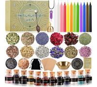 NCKIHRKK Kit de Brujería, Suministros de Brujería, Con Kit de Velas de Colores y Flores Secas, Mini Piedras Naturales, para Meditación, Oración, Regalo para Mujer Regalos Originales