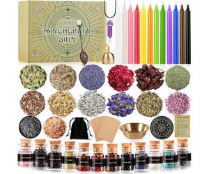 NCKIHRKK Kit de Brujería, Suministros de Brujería, Con Kit de Velas de Colores y Flores Secas, Mini Piedras Naturales, para Meditación, Oración, Regalo para Mujer Regalos Originales